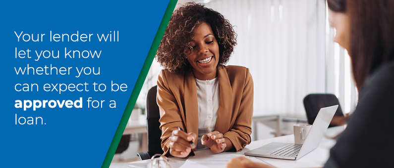 Your lender will let you know whether you can expect to be approved for a loan - mortgage lender with a client